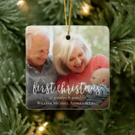 Erste Weihnachten als Grandpa & Oma Baby Foto Keramikornament