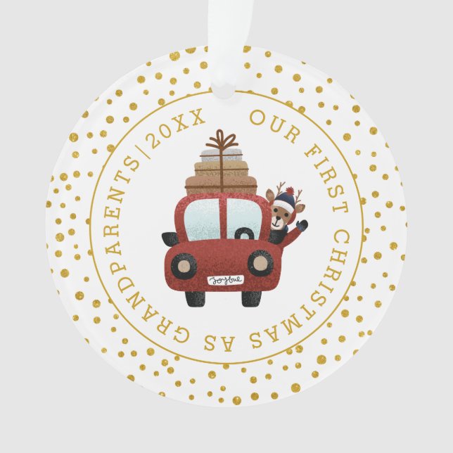 Erste Weihnachten als Großeltern Auto Gold Foto Ornament (Vorderseite)