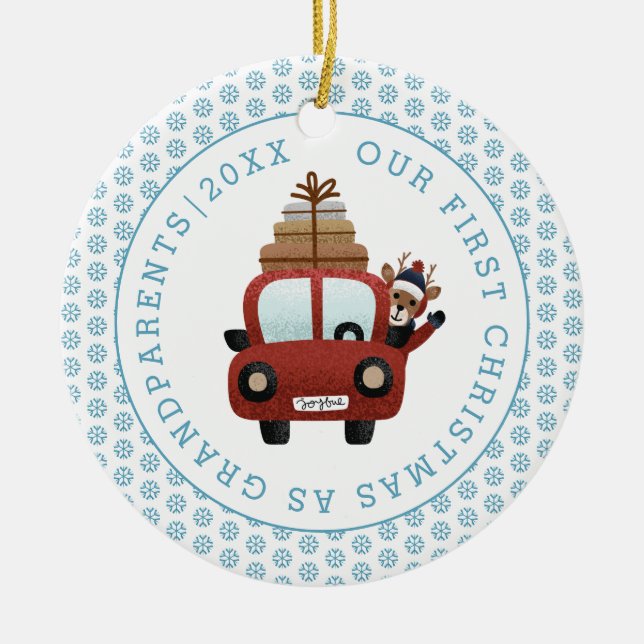 Erste Weihnachten als Großeltern blauer Glitzer Fo Keramik Ornament (Vorne)