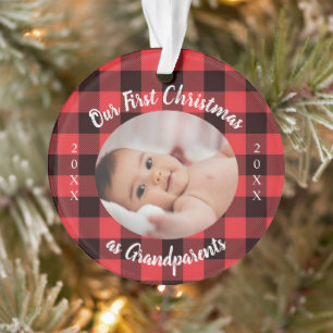 Erste Weihnachten als Großeltern Foto Rot Kariert Ornament