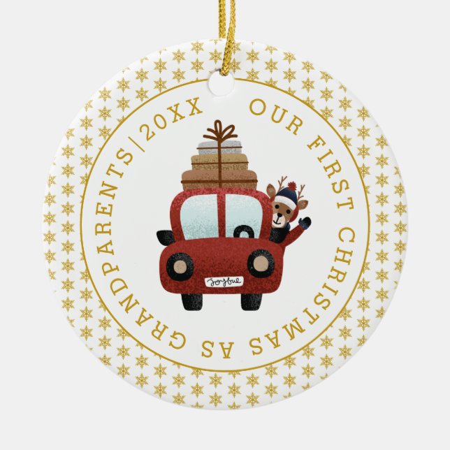 Erste Weihnachten als Großeltern Gold Glitzer Foto Keramik Ornament (Vorne)