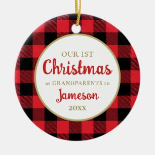 Erste Weihnachten als Großeltern Karierte Runde Keramik Ornament