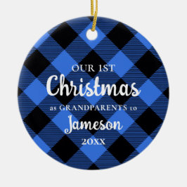 Erste Weihnachten als Großeltern Karierte Runde Keramik Ornament