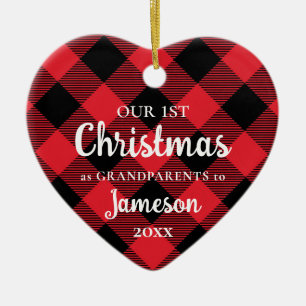 Erste Weihnachten als Großeltern Kariertes Herzklo Keramik Ornament