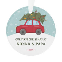 Erste Weihnachten als Großeltern Red Car Foto