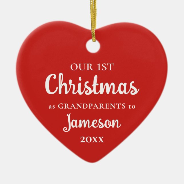 Erste Weihnachten als Großeltern Rotes Herz Foto Keramik Ornament (Vorne)