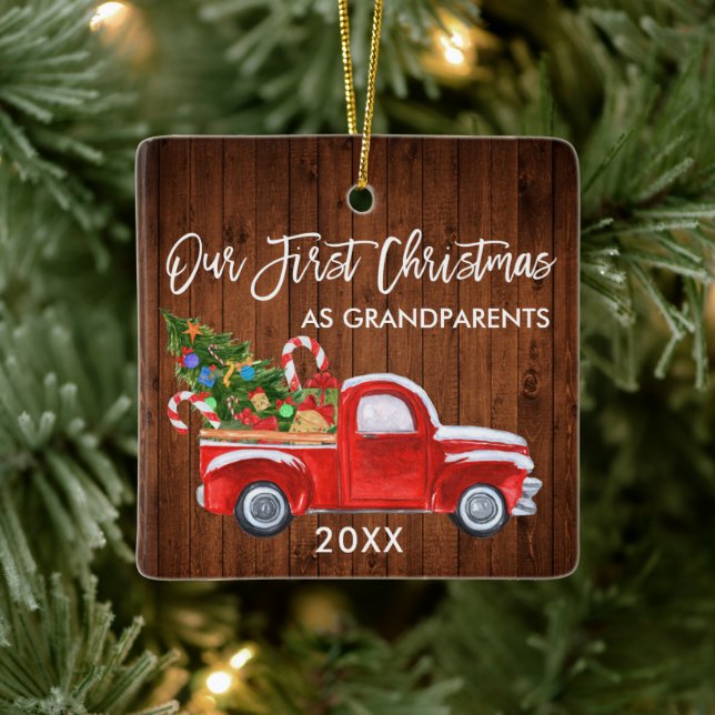 Erste Weihnachten als Großeltern Wood Truck Tree Keramikornament (Baum)