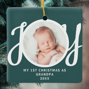 Erste Weihnachten als Großvater-Foto Grün halten Keramikornament