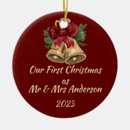 Erste Weihnachten als Herr & Frau bearbeitbare Nam Keramik Ornament