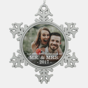 Erste Weihnachten als Herr & Frau NEWLY WED Schneeflocken Zinn-Ornament