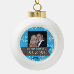 Erste Weihnachten als Herr & Mrs. Customizable Fot Keramik Kugel-Ornament