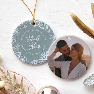 Erste Weihnachten als Herr & Mrs. Hinteres Foto Keramik Ornament