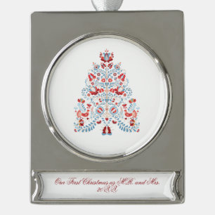 Erste Weihnachten als Herr und Frau Banner-Ornament Silber