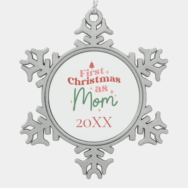 Erste Weihnachten als Junge Mutter der Mama Weihna Schneeflocken Zinn-Ornament (Vorderseite)