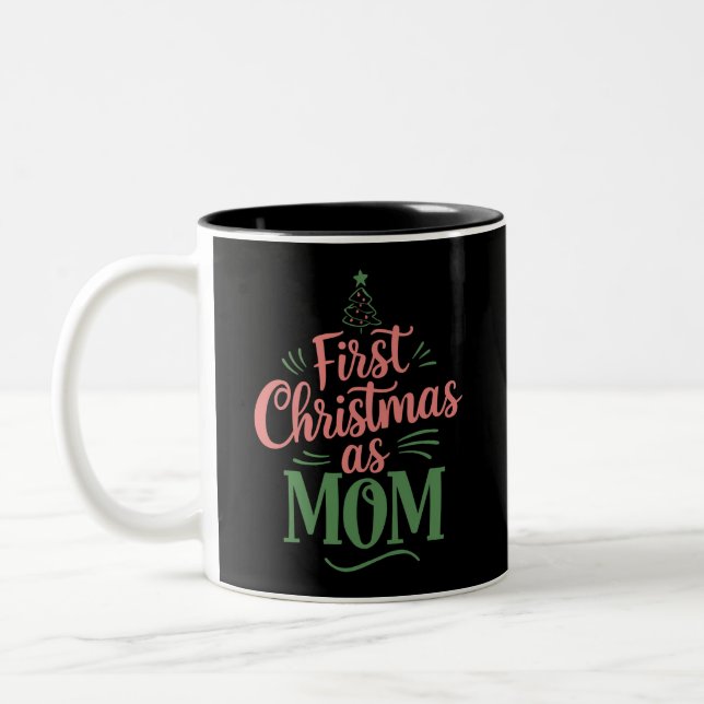 Erste Weihnachten als Mama, die Weihnachten passt Zweifarbige Tasse (Links)