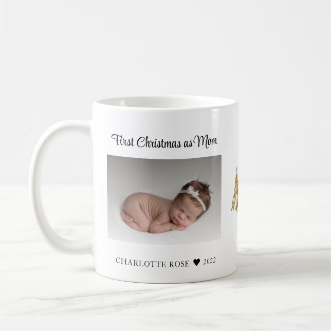 Erste Weihnachten als Mama New Baby Foto Kaffeetasse (Links)