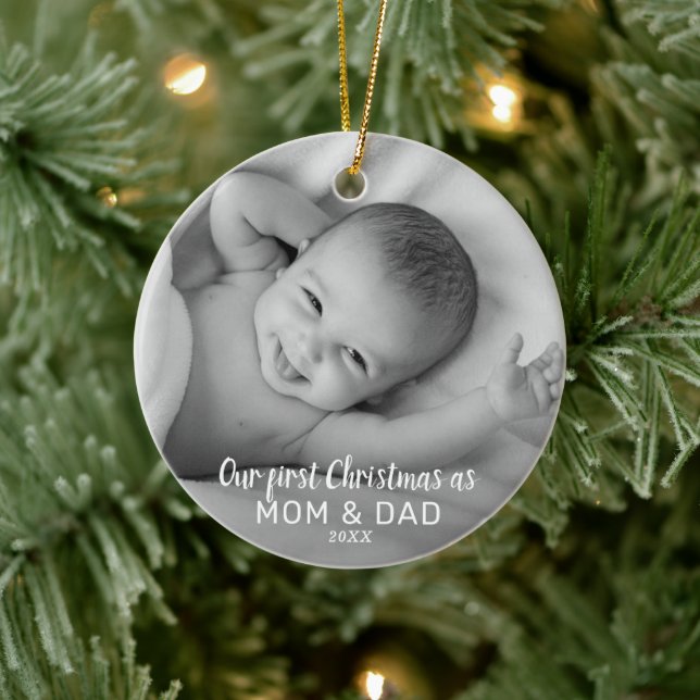Erste Weihnachten als Mama und Vater | Baby-Foto Keramik Ornament