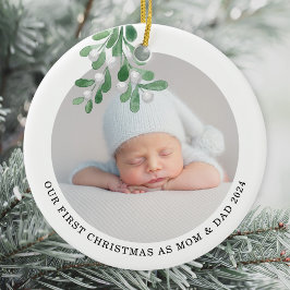 Erste Weihnachten als Mama und Vater Foto Aquarell Keramik Ornament