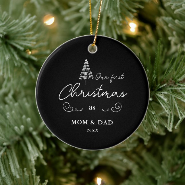 Erste Weihnachten als Mama und Vater Niedlicher Ba Keramik Ornament (Baum)