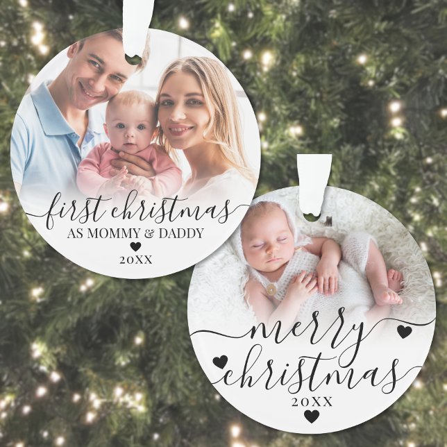 Erste Weihnachten als Mama Vater Baby Foto Ornament (First Christmas As Mom Dad Baby Photo Ornament)