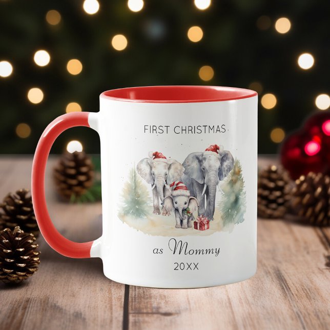 Erste Weihnachten als Mama Watercolor Baby Elephan Tasse (Von Creator hochgeladen)