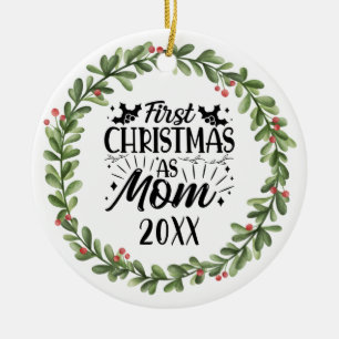 Erste Weihnachten als Mama Watercolor Kranz Keramik Ornament