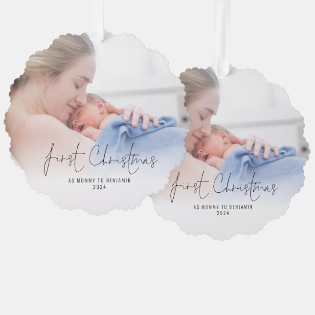 Erste Weihnachten als Mommy Name Year Foto Ornament Karte (Vorderseite/Rückseite)