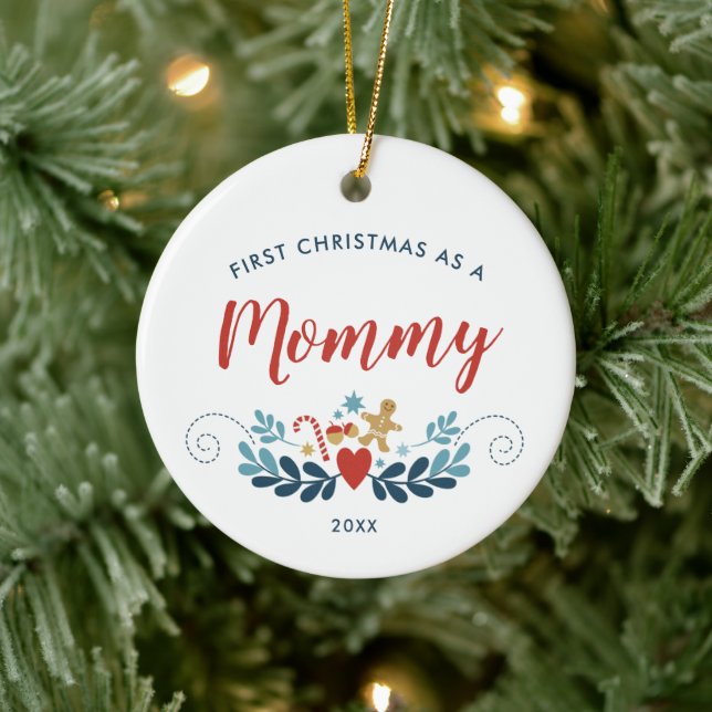 Erste Weihnachten als Mommy Personalisierte Skandi Keramik Ornament (Baum)