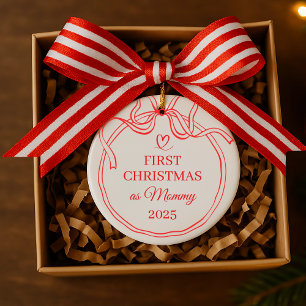 Erste Weihnachten als Mommy Red Bow Line Art Keramik Ornament