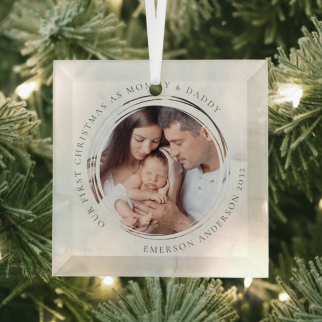 Erste Weihnachten als Mommy und Daddy Marble Foto Ornament Aus Glas (Insitu)