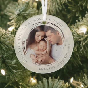 Erste Weihnachten als Mommy und Daddy Marble Foto Ornament Aus Glas