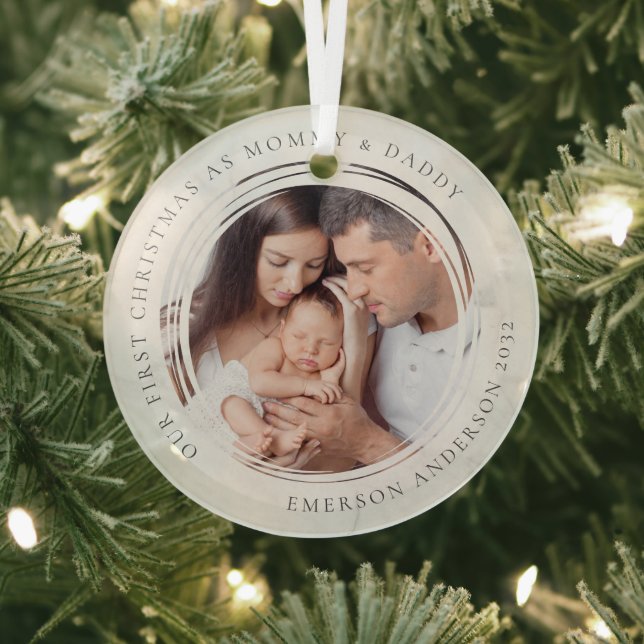 Erste Weihnachten als Mommy und Daddy Marble Foto Ornament Aus Glas (InSitu)