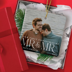 Erste Weihnachten als Mr. & Mr. Modern Couple Foto Keramikornament