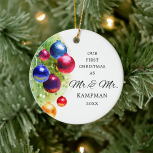 Erste Weihnachten als Mr. & Mr. Personalisiert Bau Keramik Ornament