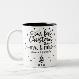 Erste Weihnachten als Mr. & Mrs. Custom Foto & Nam Zweifarbige Tasse