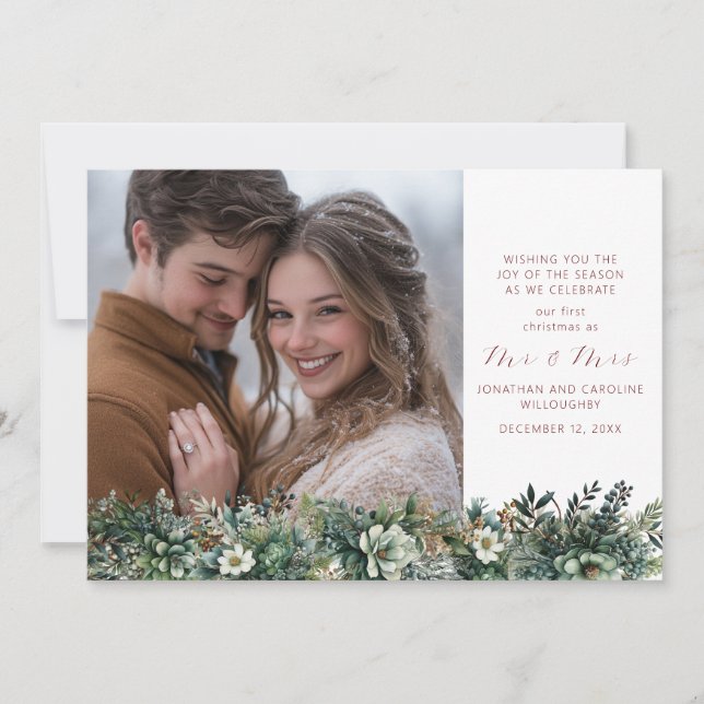 Erste Weihnachten als Mr. & Mrs. Elegant Greenery (Vorderseite)