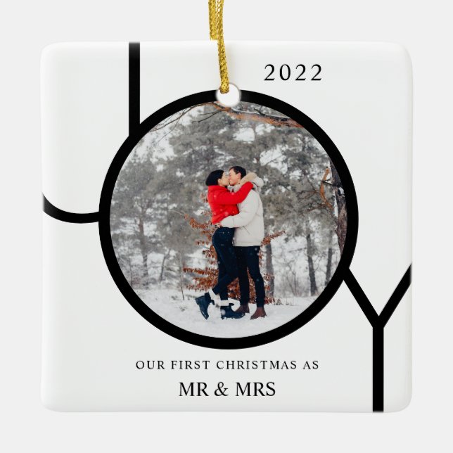 Erste Weihnachten als Mr. & Mrs. Foto Keramik Orna Keramikornament (Vorderseite)