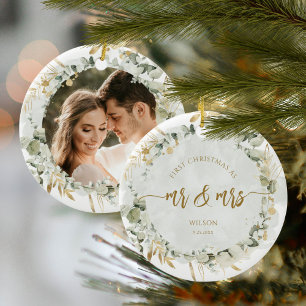Erste Weihnachten als Mr. & Mrs. Foto Keramik Ornament