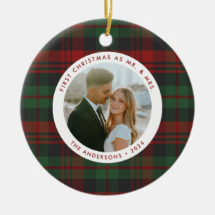 Erste Weihnachten als Mr. & Mrs. Kariert Foto Holi Keramik Ornament