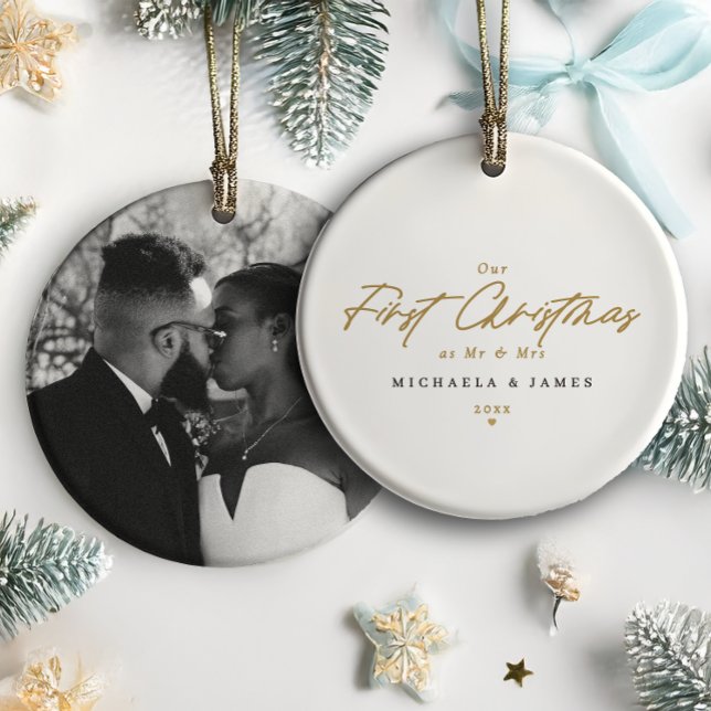Erste Weihnachten als Mr. & Mrs. Newlywed Foto Mod Keramik Ornament (Von Creator hochgeladen)