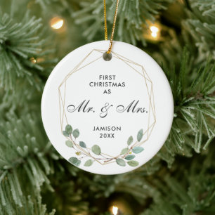 Erste Weihnachten als Mr. & Mrs. Personalisiert Gr Keramik Ornament