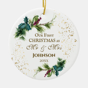 Erste Weihnachten als Mr. & Mrs. Winter Inspiratio Keramik Ornament