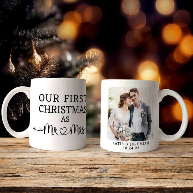 Erste Weihnachten als Mr. und Mrs. Foto Kaffeetasse (First Christmas as Mr. and Mrs. Holiday Photo Mug)