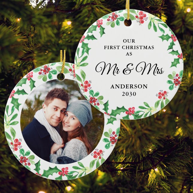 Erste Weihnachten als Mr. und Mrs. Foto Keramik Ornament (Von Creator hochgeladen)