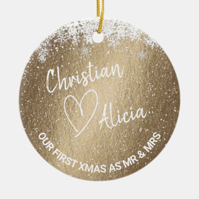 Erste Weihnachten als Mr. und Mrs. Keramik Ornament (Vorne)