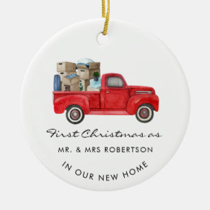 Erste Weihnachten als Mr. und Mrs. Red Truck neue Keramik Ornament