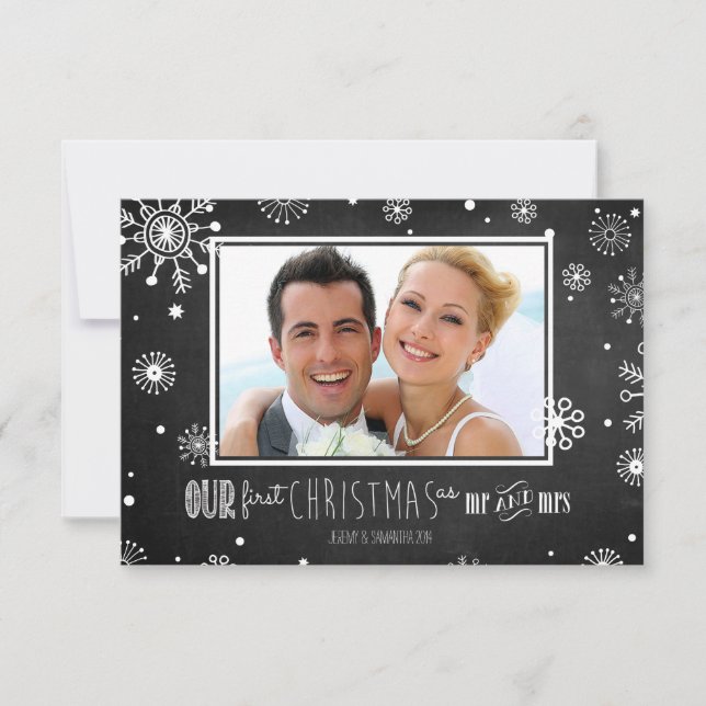 Erste Weihnachten als Mr. und Mrs. Snowflake Card Einladung (Vorderseite)