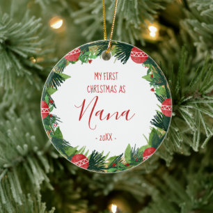 Erste Weihnachten als Nana Baby Foto Wreath Keramik Ornament