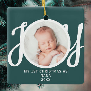 Erste Weihnachten als Nana-Foto Bewahren Grün Keramikornament
