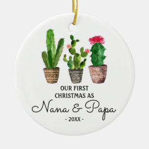 Erste Weihnachten als Nana & Papa Grandeltern Kakt Keramik Ornament